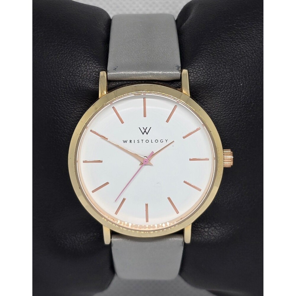 Womens Wristology Olivia Minimalistic Rose Gold Tone Gray Leather Strap Watch 11